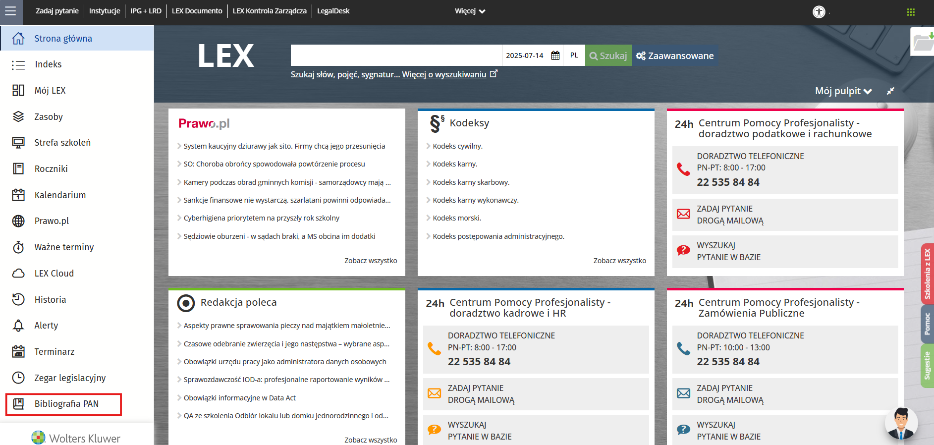 Bibliografia Prawnicza PAN w LEX – Instrukcja obsługi – Pomoc